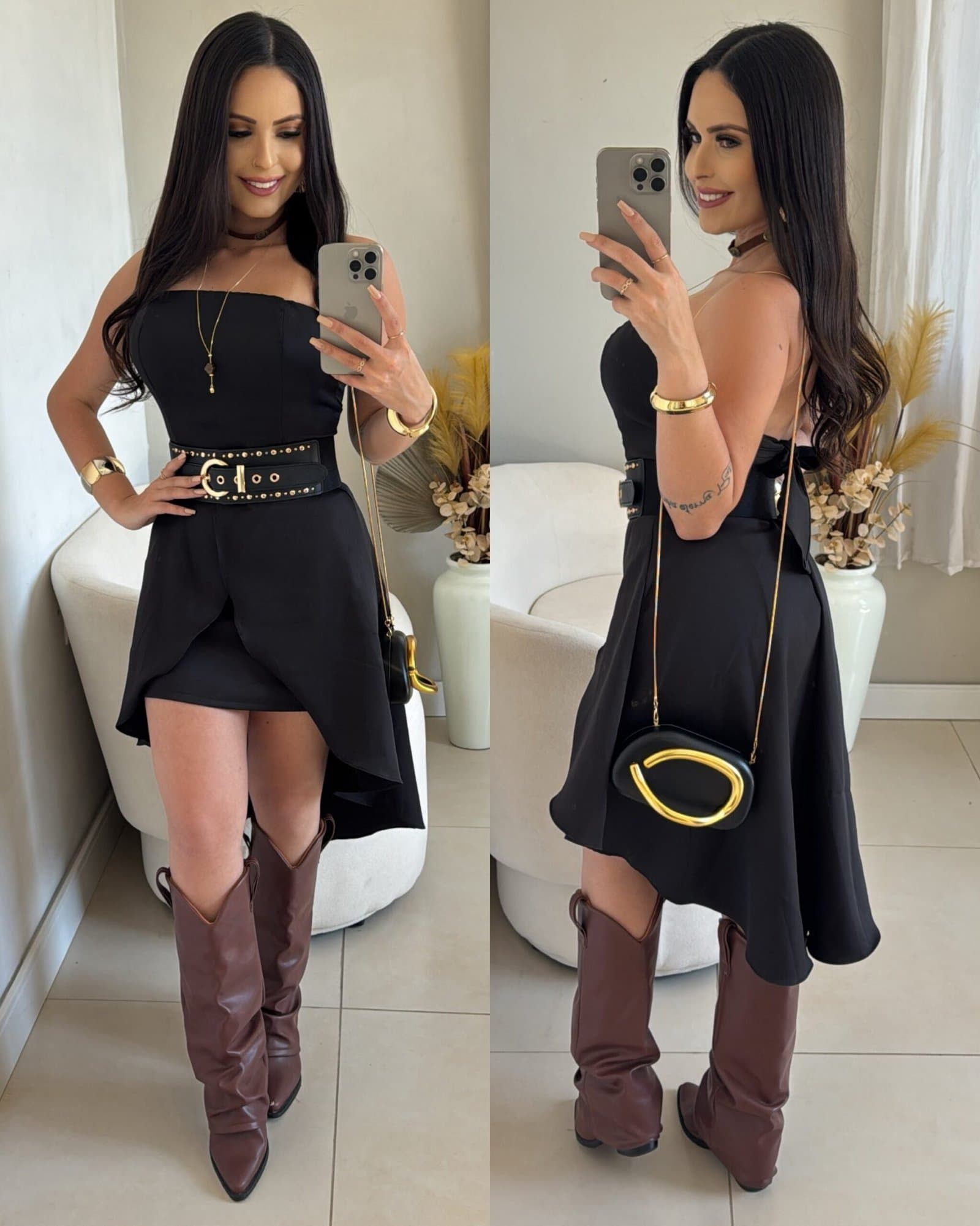 Vestido Curto Na Frente Com Cauda Comprida Atrás Preto