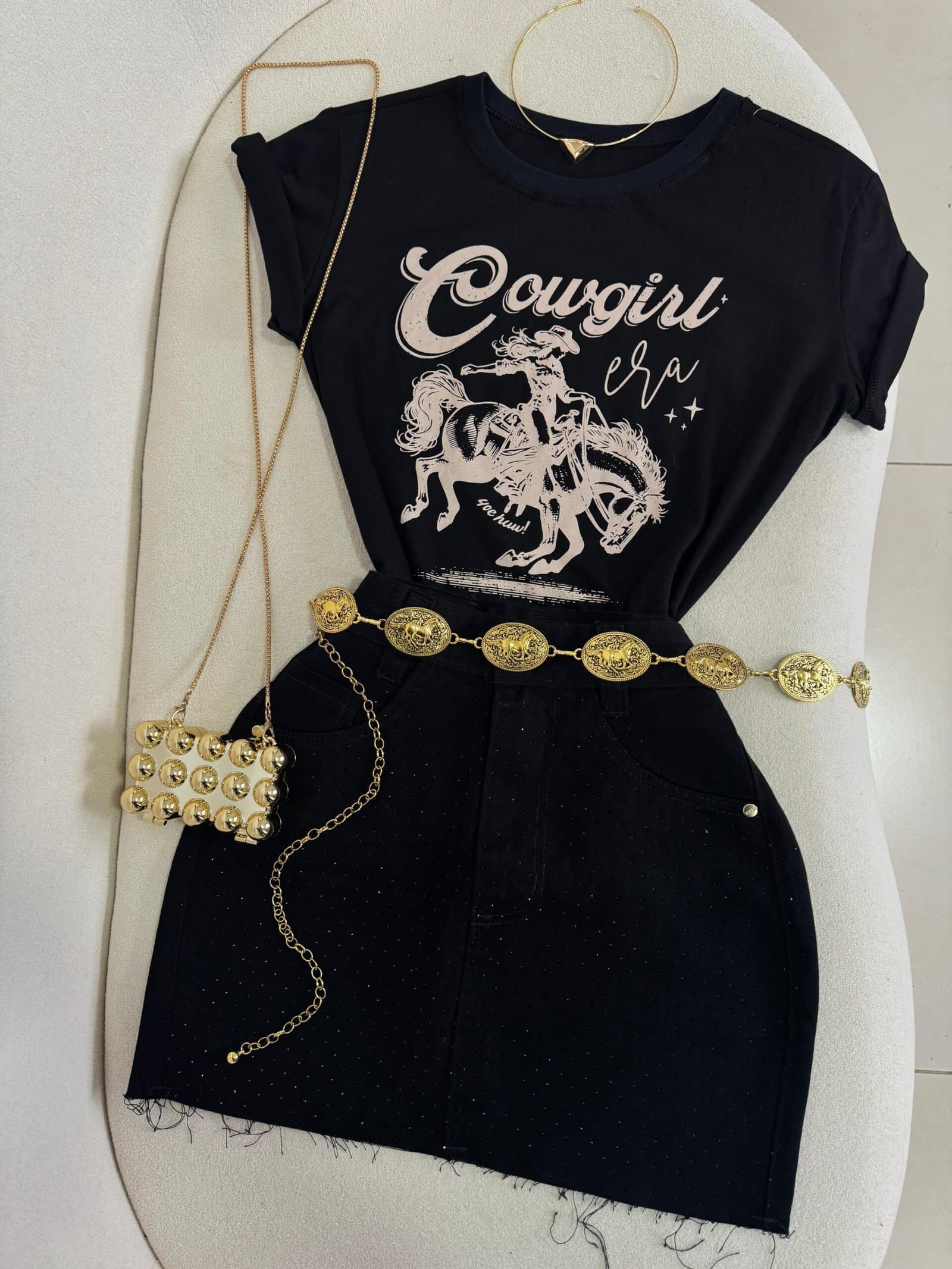 Bolsa Mini Clutch Bolinhas Dourada