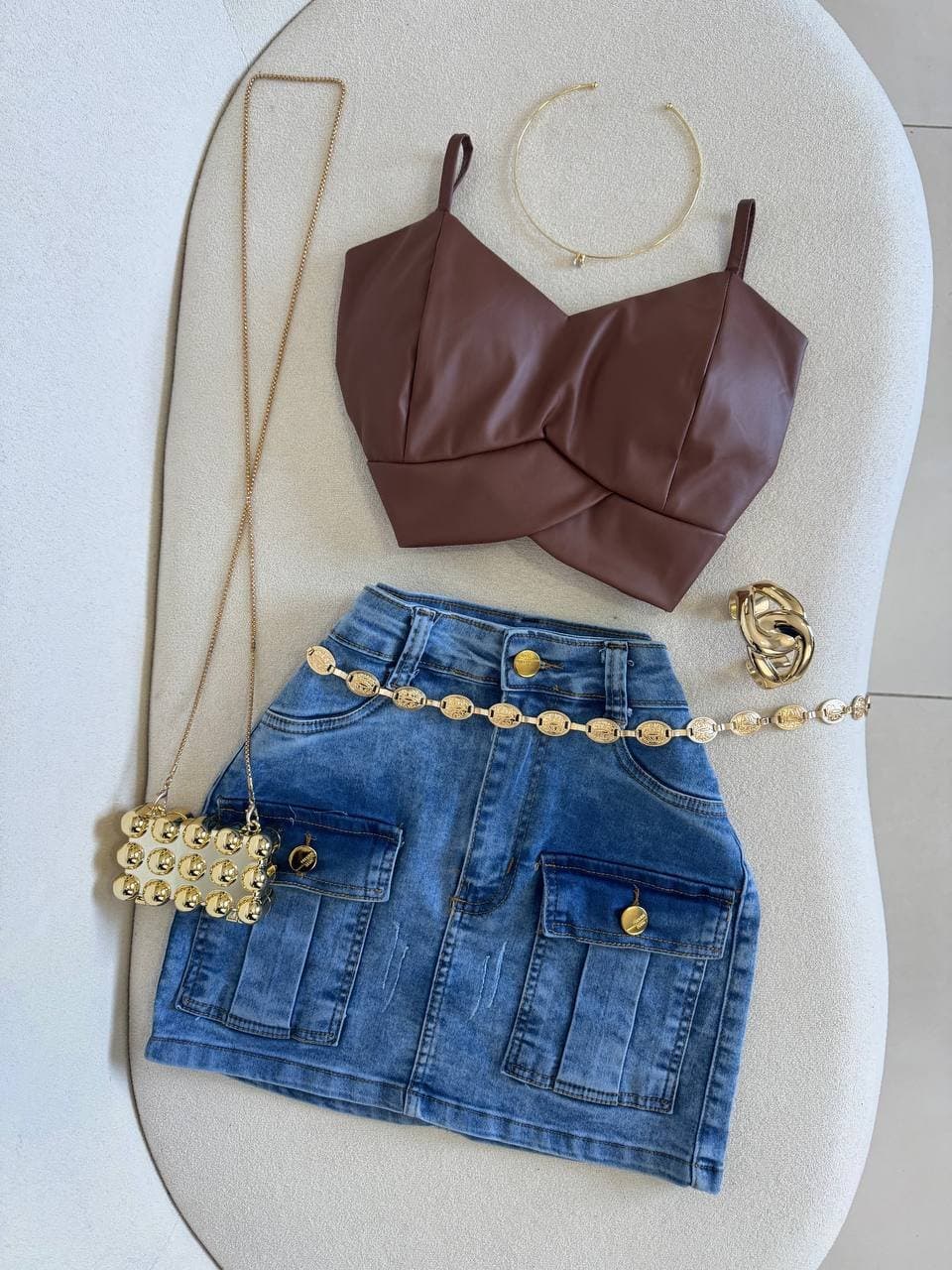 Bolsa Mini Clutch Bolinhas Dourada