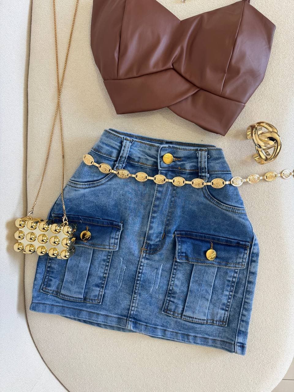 Bolsa Mini Clutch Bolinhas Dourada