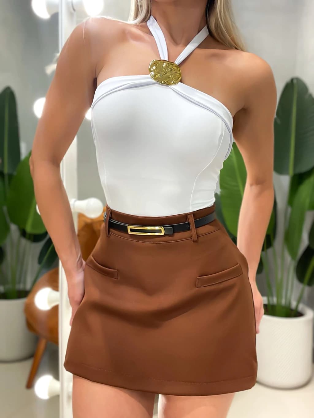 Body em Poliamida Frente Única com Fivela Marilia Branco