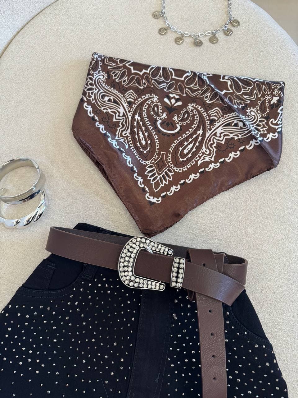 Saia Preta Jeans Lycra Com Strass