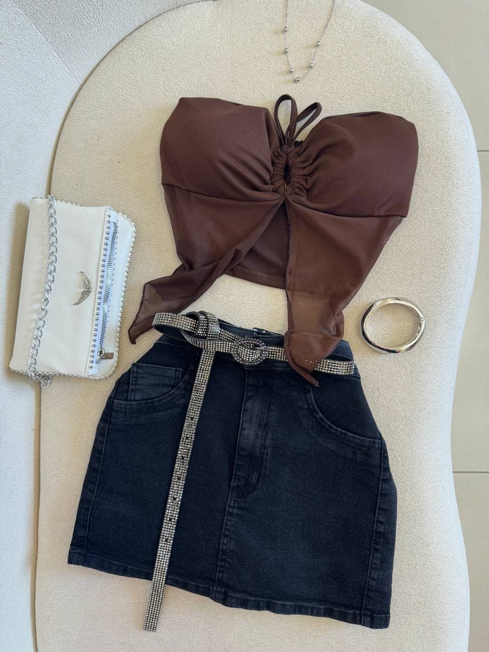 Saia/shorts Jeans Estonado Com Lycra