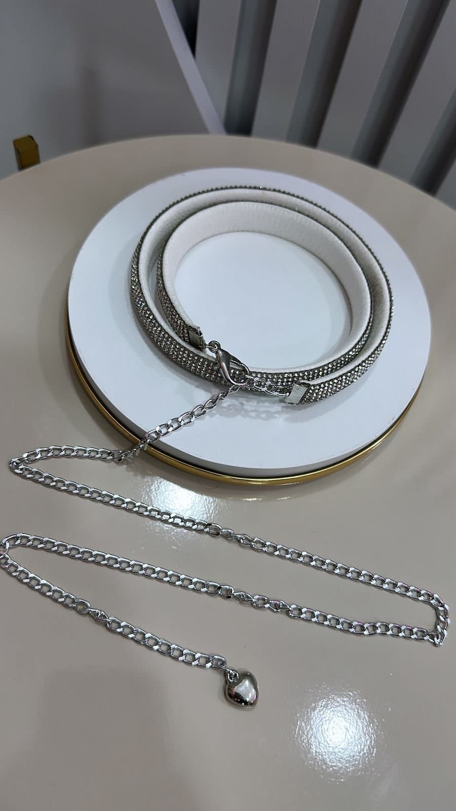 Cinto Corrente Faixa Strass Prata