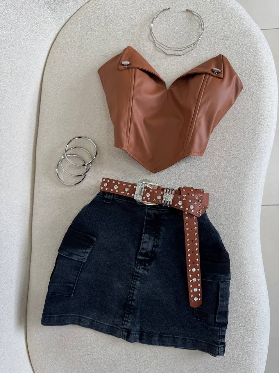 Saia Jeans Cargo Estonada Grafite