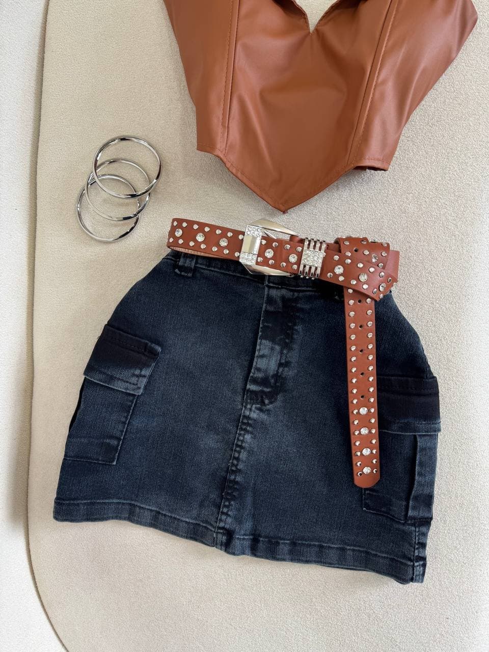 Saia Jeans Cargo Estonada Grafite