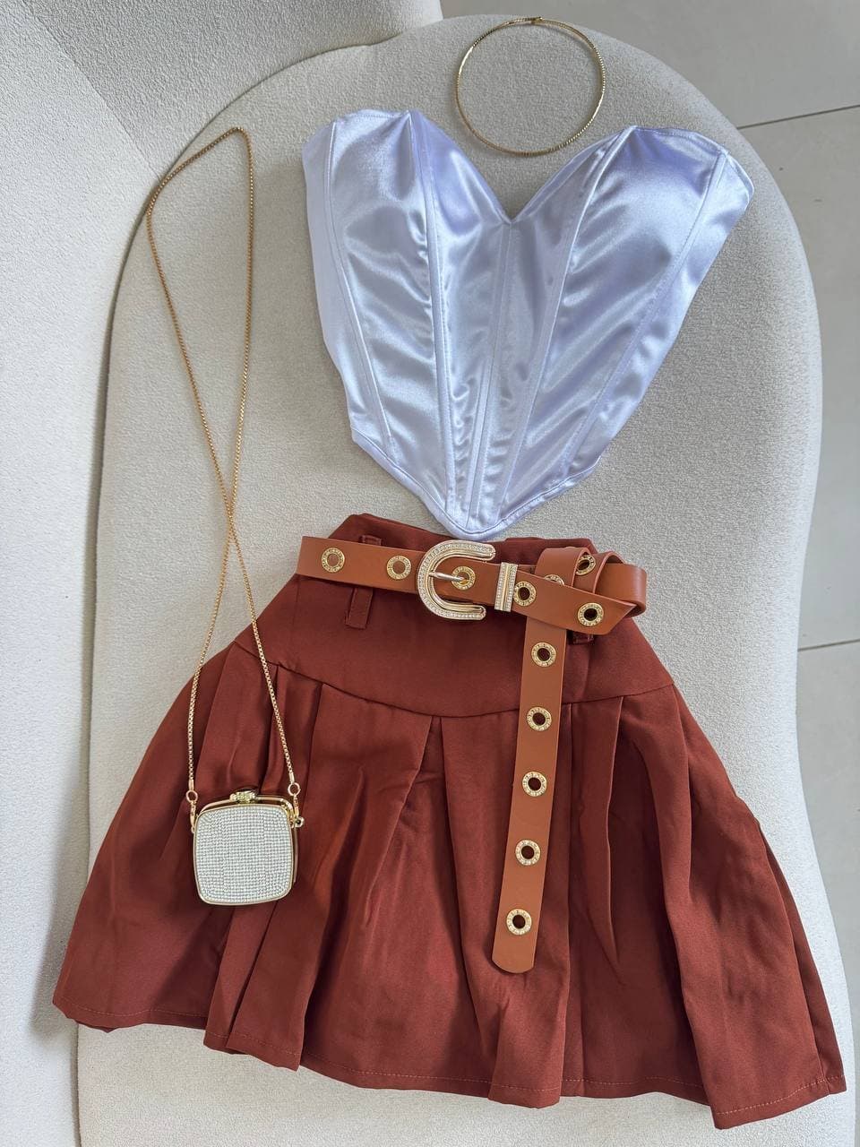 Saia com Shorts de Forro Colegial Marrom