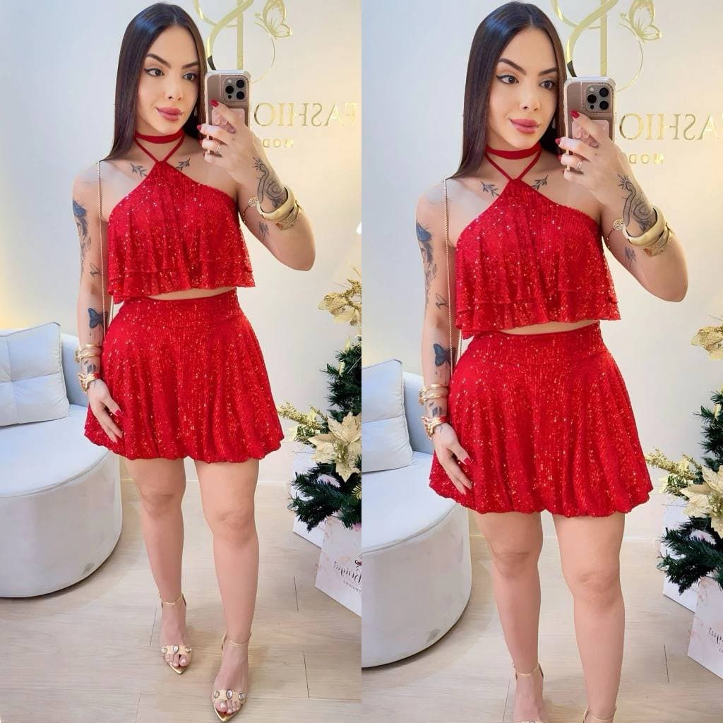 Conjunto Paetês Livia Vermelho