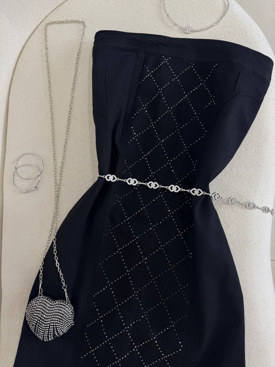 Vestido Tomara que Caia Jeans Strass Preto