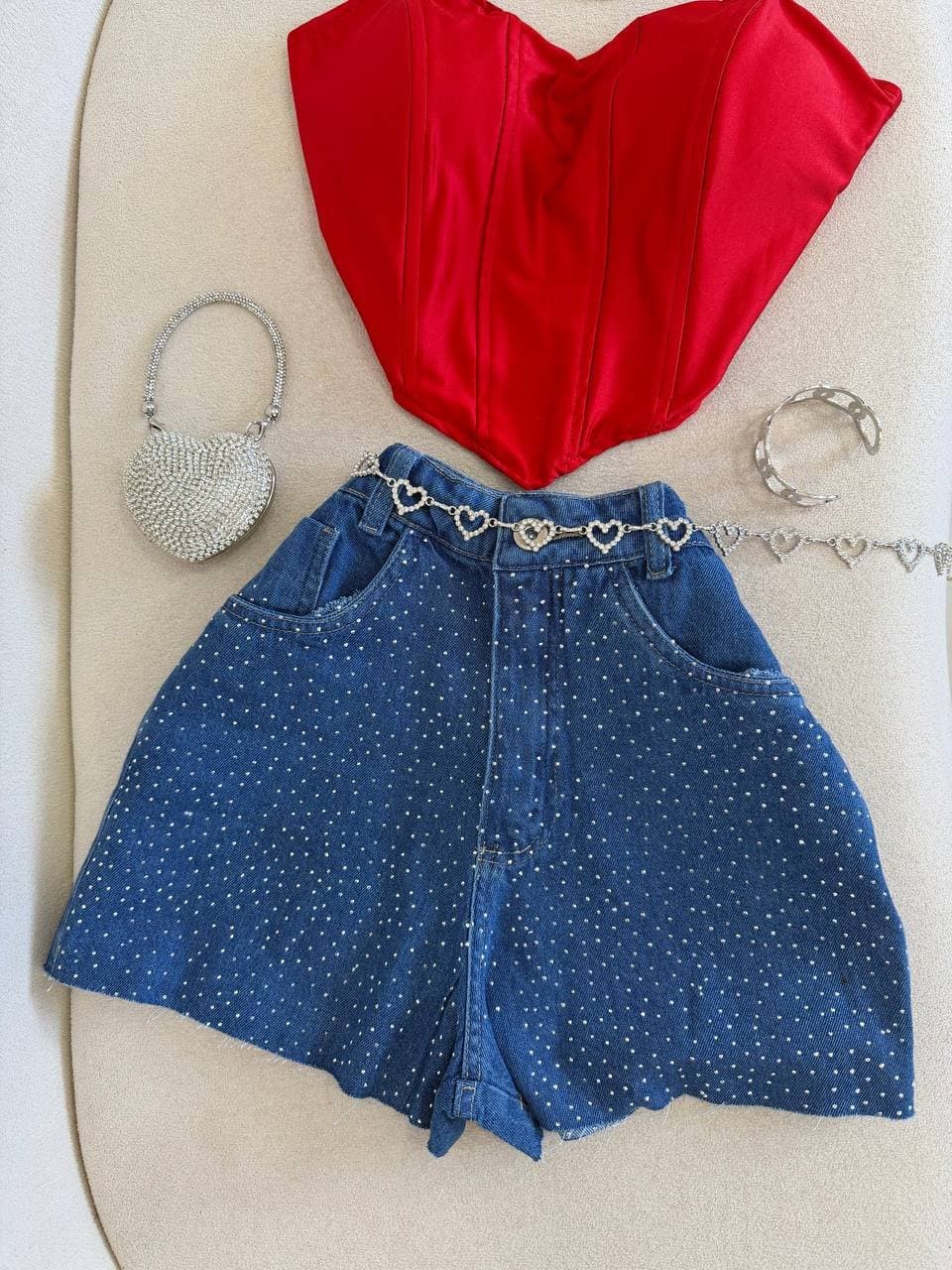 Cropped Corset Acetinado Coração