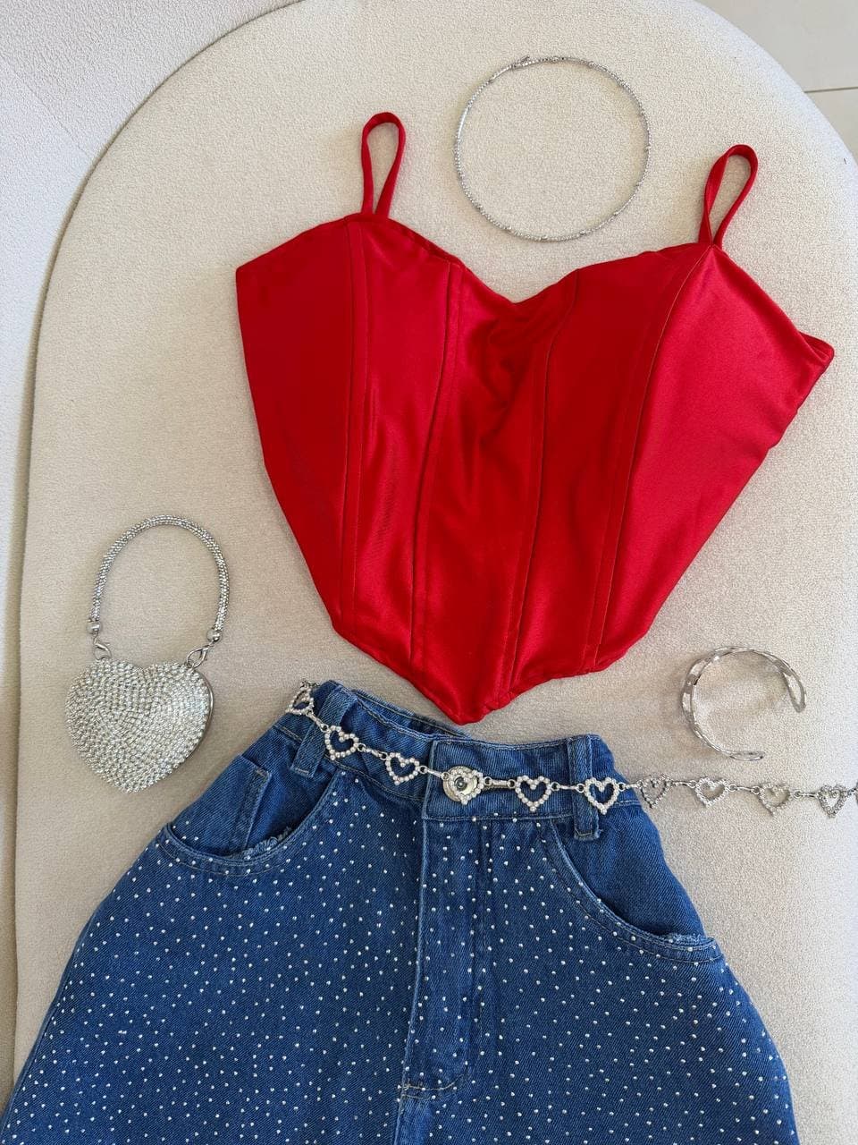 Cropped Corset Acetinado Coração