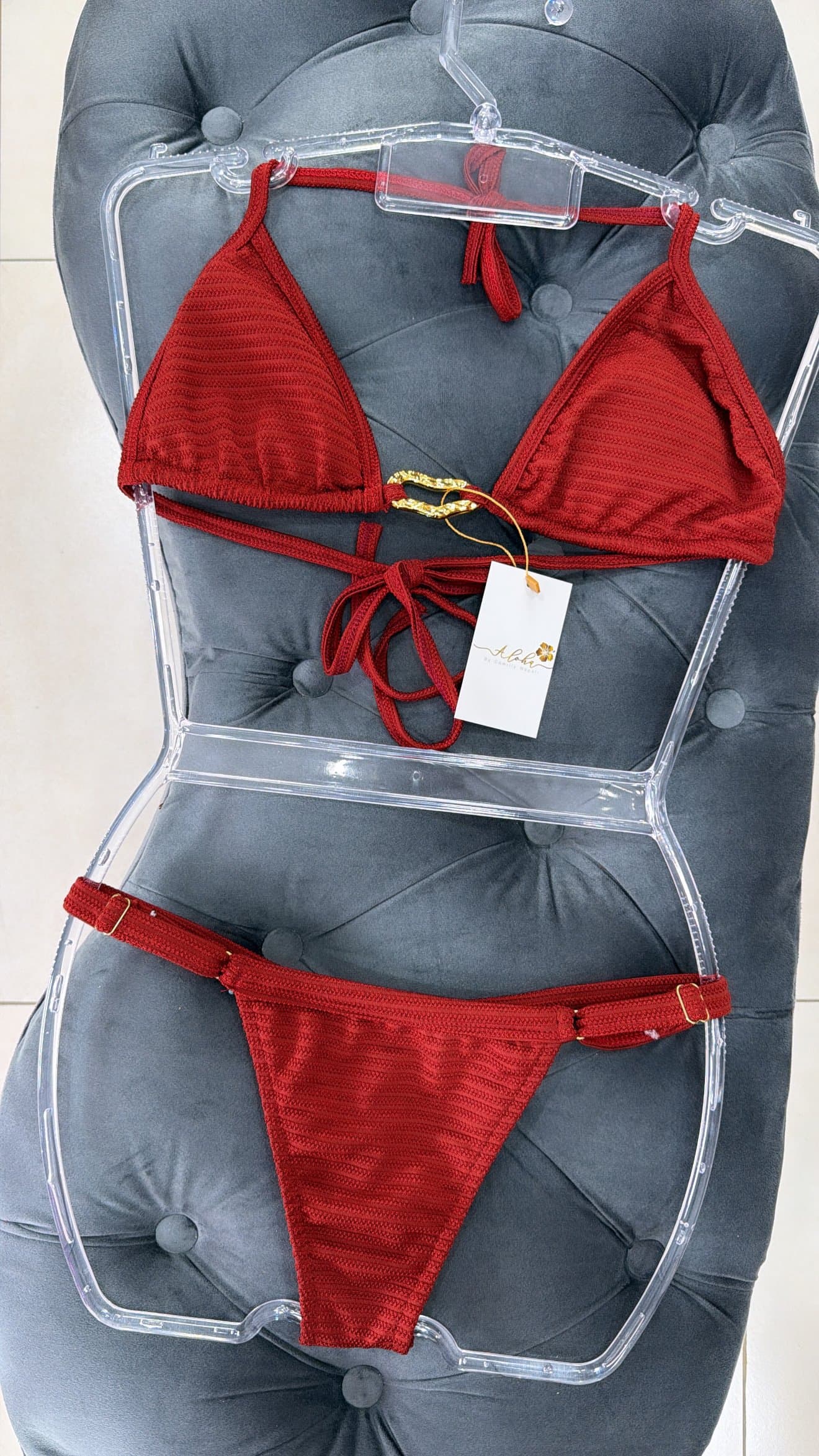 Biquíni Atoalhado Pingente Dourado Terracota