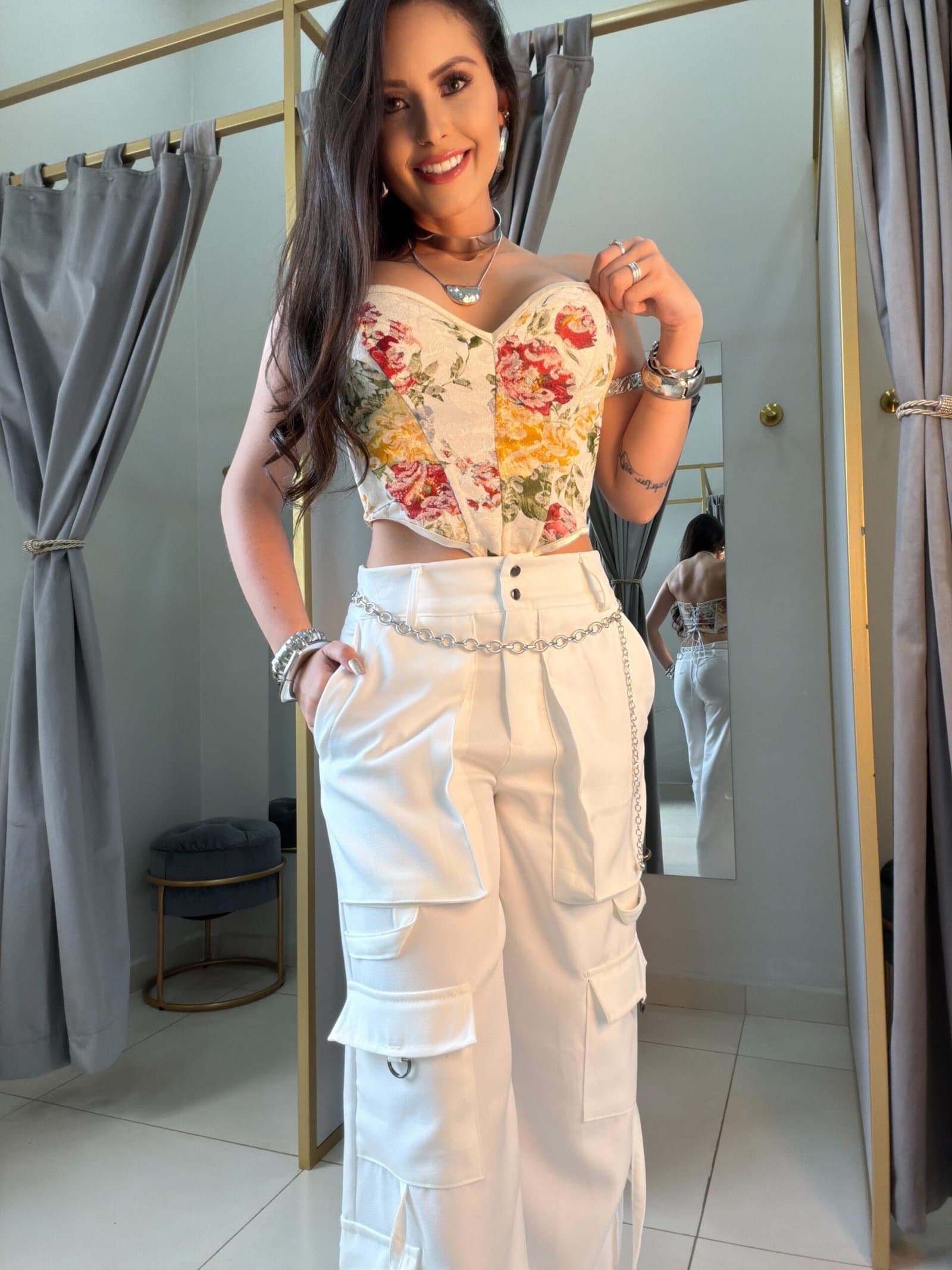 Cropped Corset Floral Cami