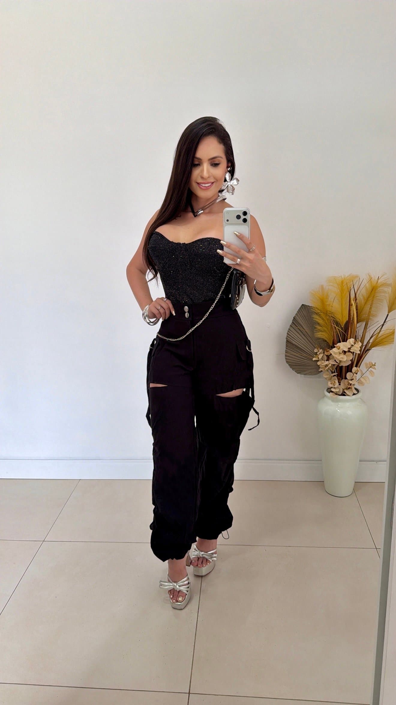 Cropped Corset Shine Preto