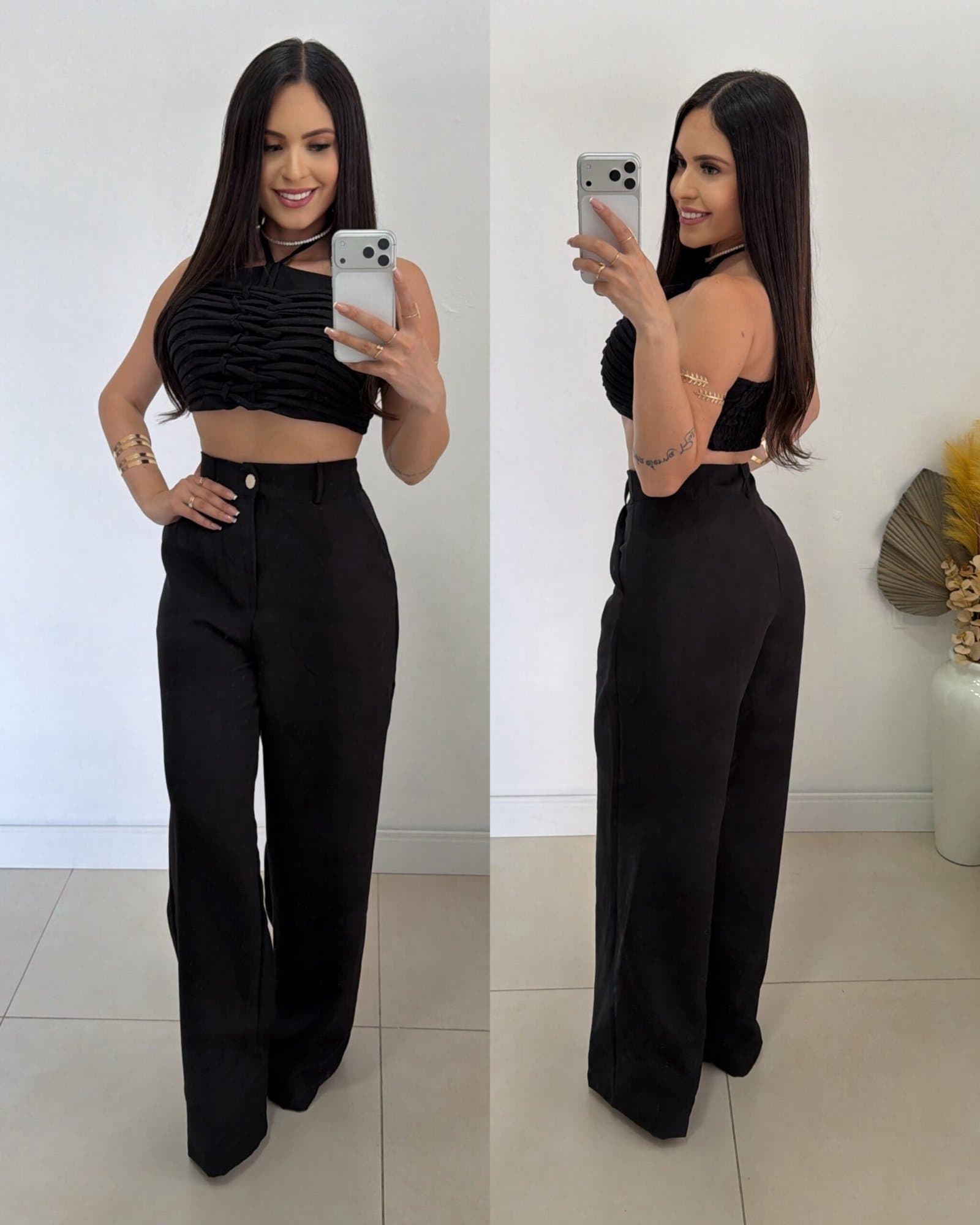 Conjunto Alfaiataria Calça Pantalona Iara Preto