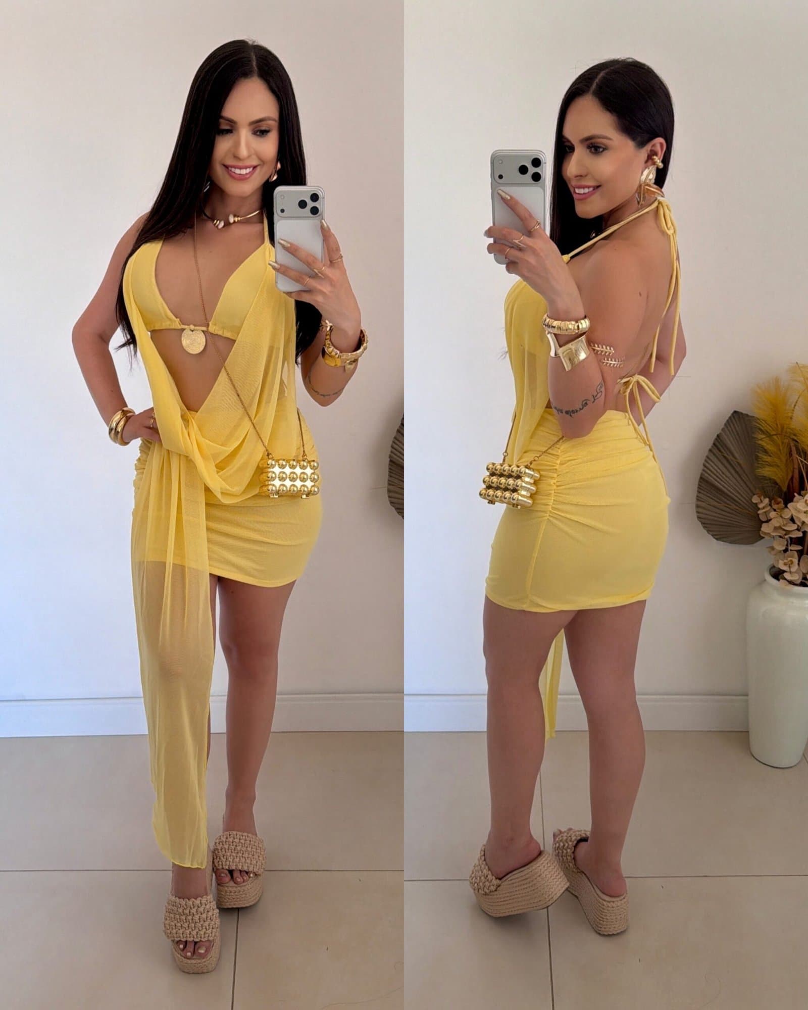 Conjunto Tule Athena Amarelo