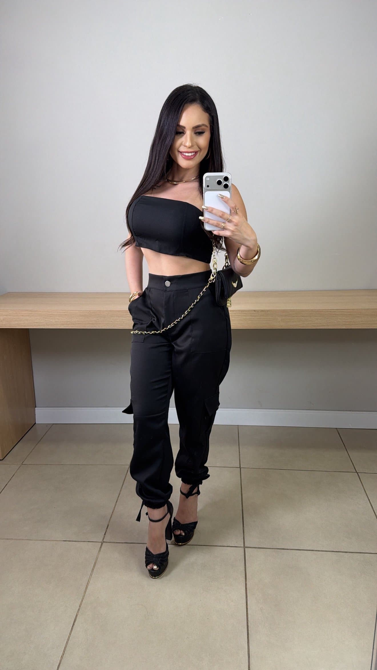 Bolsa Duas Alças Angel Preto com Dourado