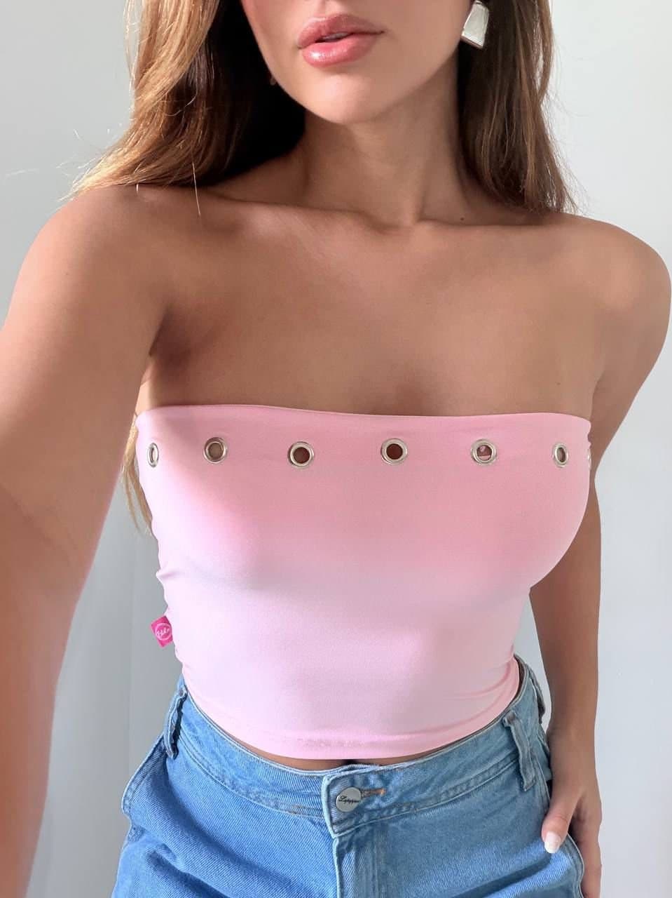 Cropped Faixa Tube com Ilhós