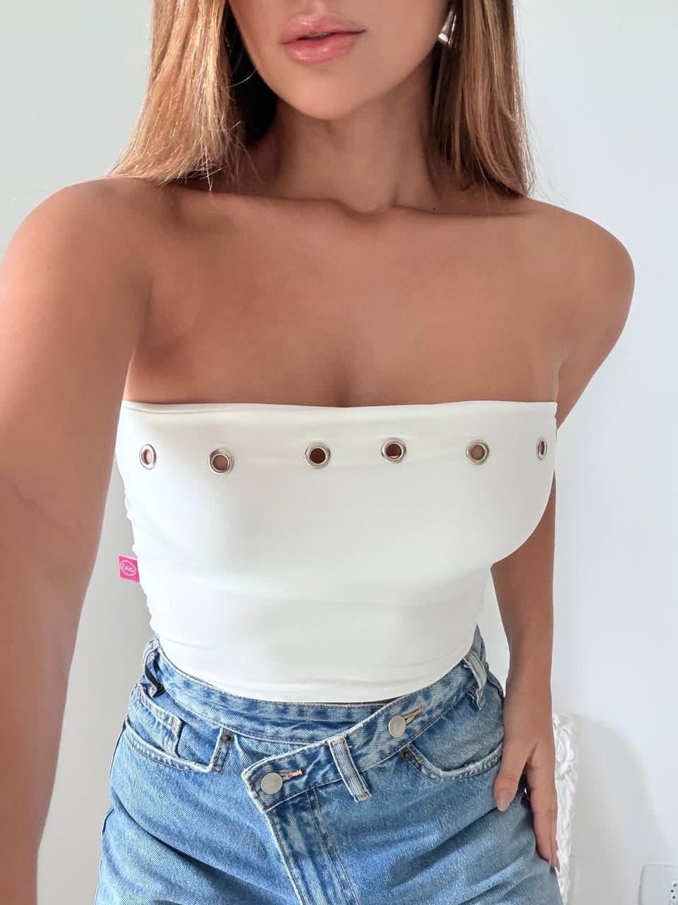 Cropped Faixa Tube com Ilhós