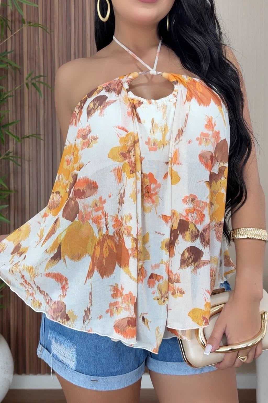 Blusa Bata Argola Estampada Tule