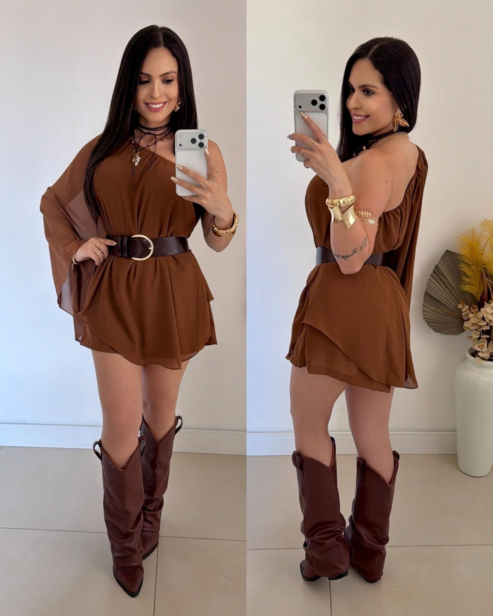 Vestido/macaquinho Manga Única Chiffon Sofia