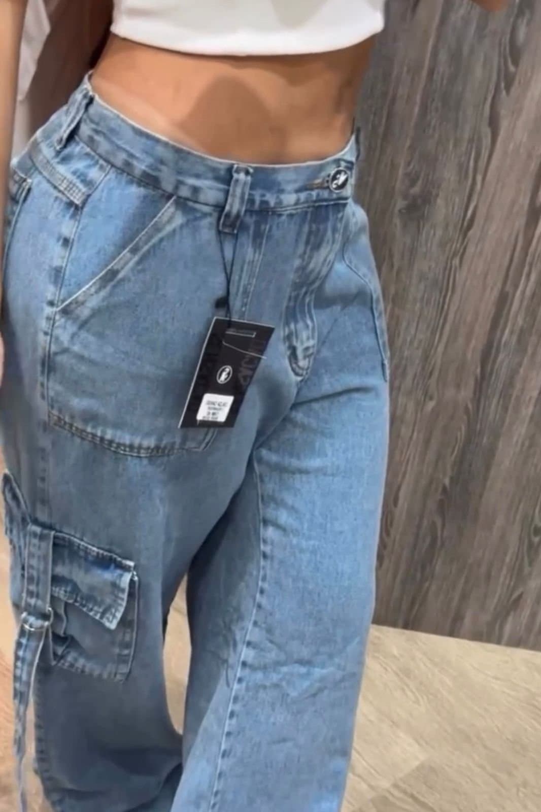 Calça Jeans Sensação Wide Leg Cargo