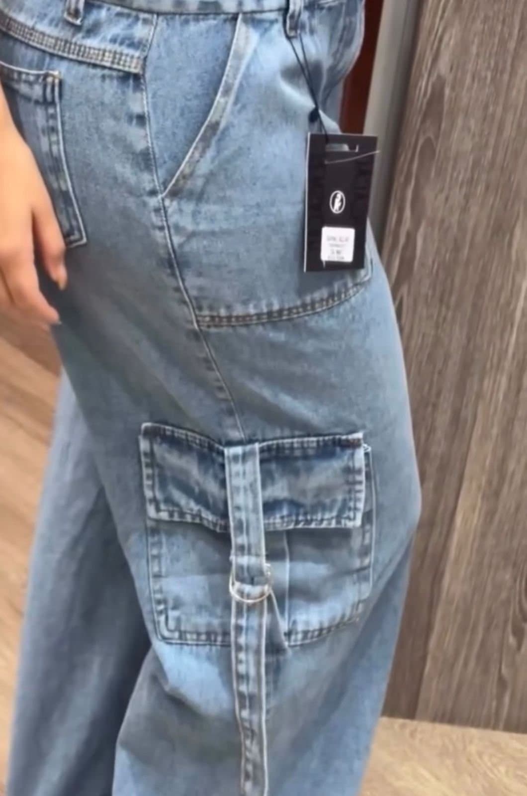 Calça Jeans Sensação Wide Leg Cargo