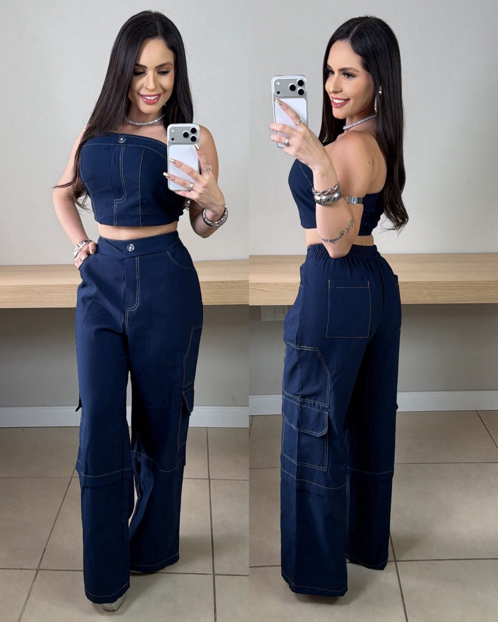 Conjunto de Calça Wide Leg Cargo