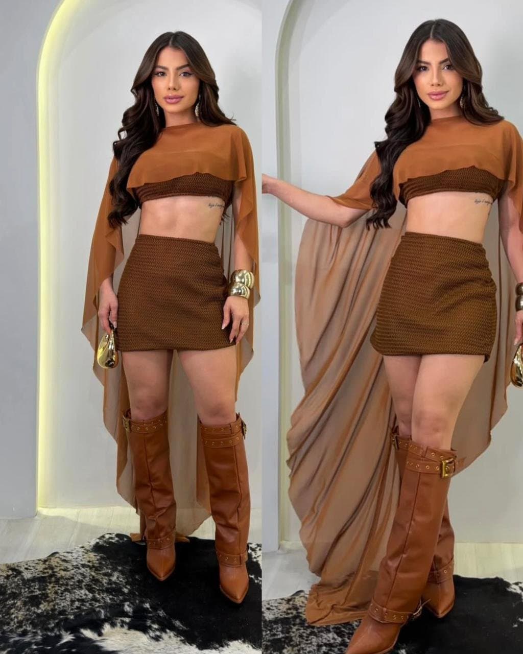 Conjunto 3 Peças com Capa Tule Ana Castela Marrom