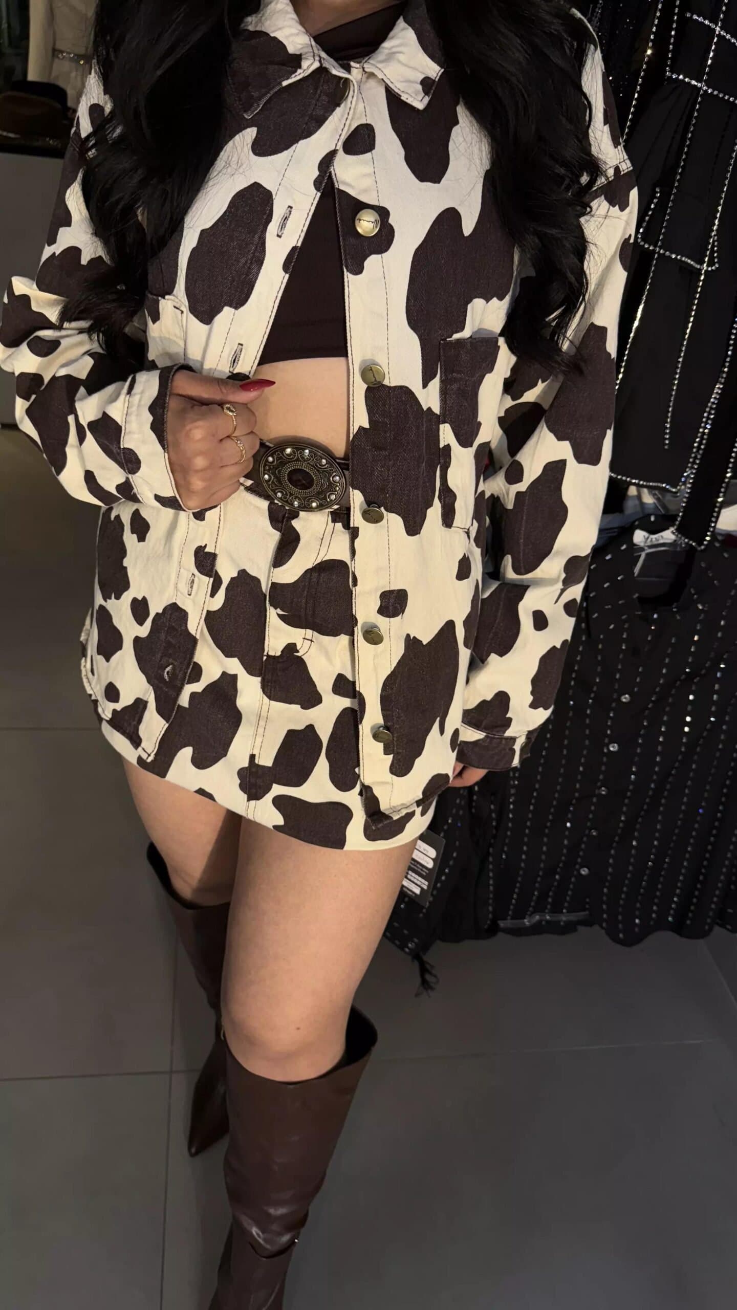 Jaqueta Jeans Cow Print