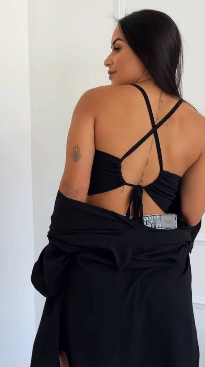 Conjunto Camisa + Cropped Top Preto