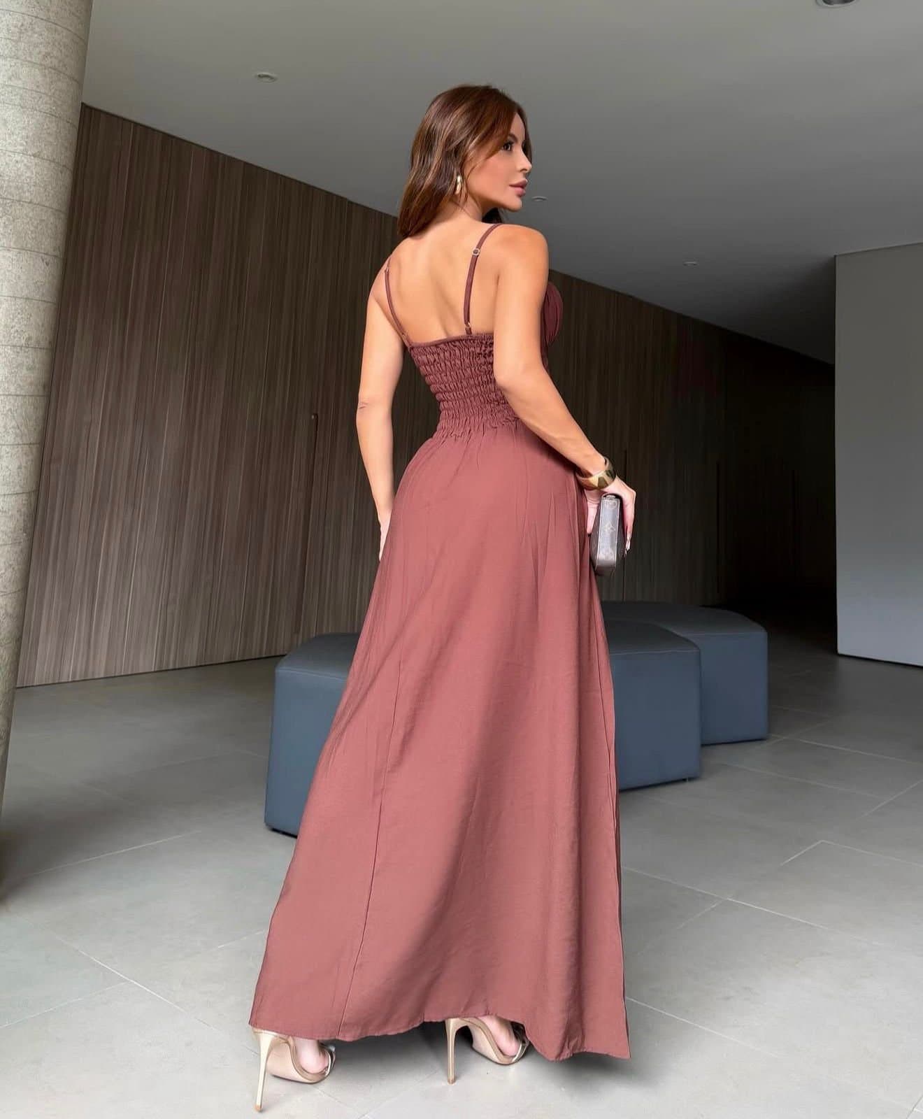 Vestido Longo Princess Marrom