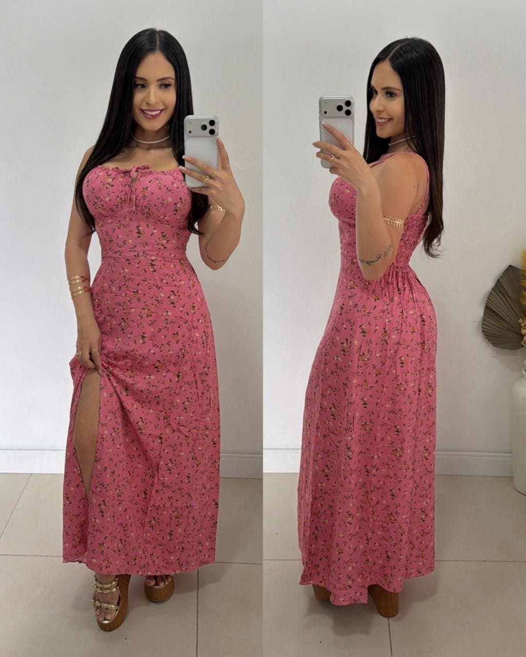 Vestido Longo Camponesa Floral
