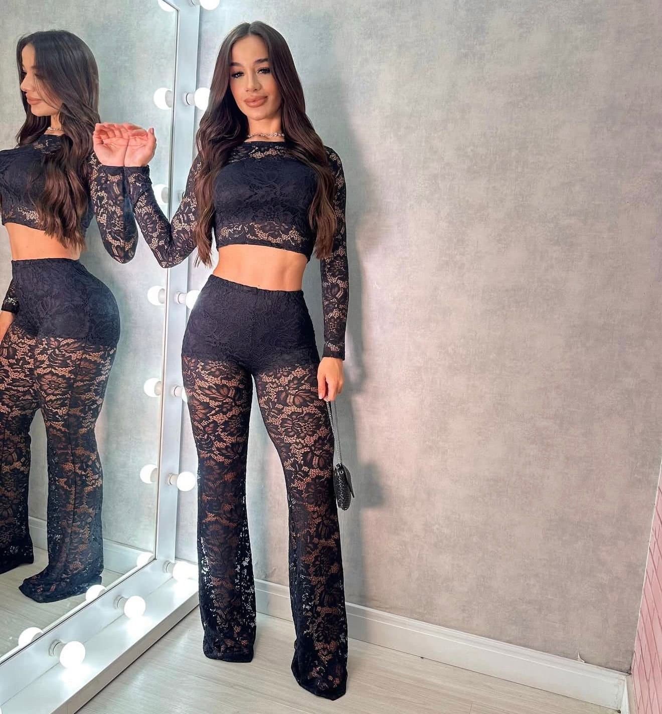 Conjunto Rendado Preto