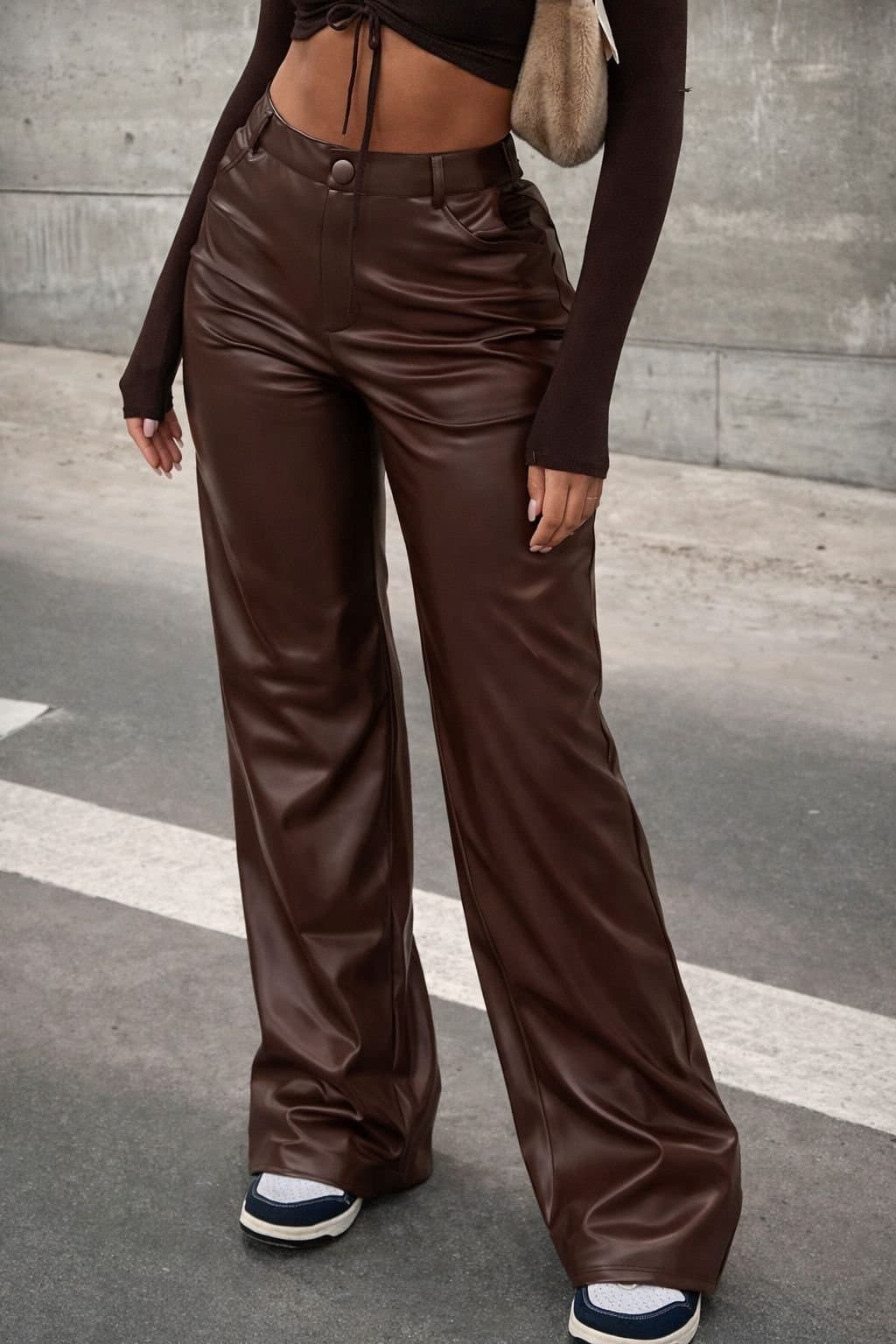 Calça Courino Wide Leg Marrom