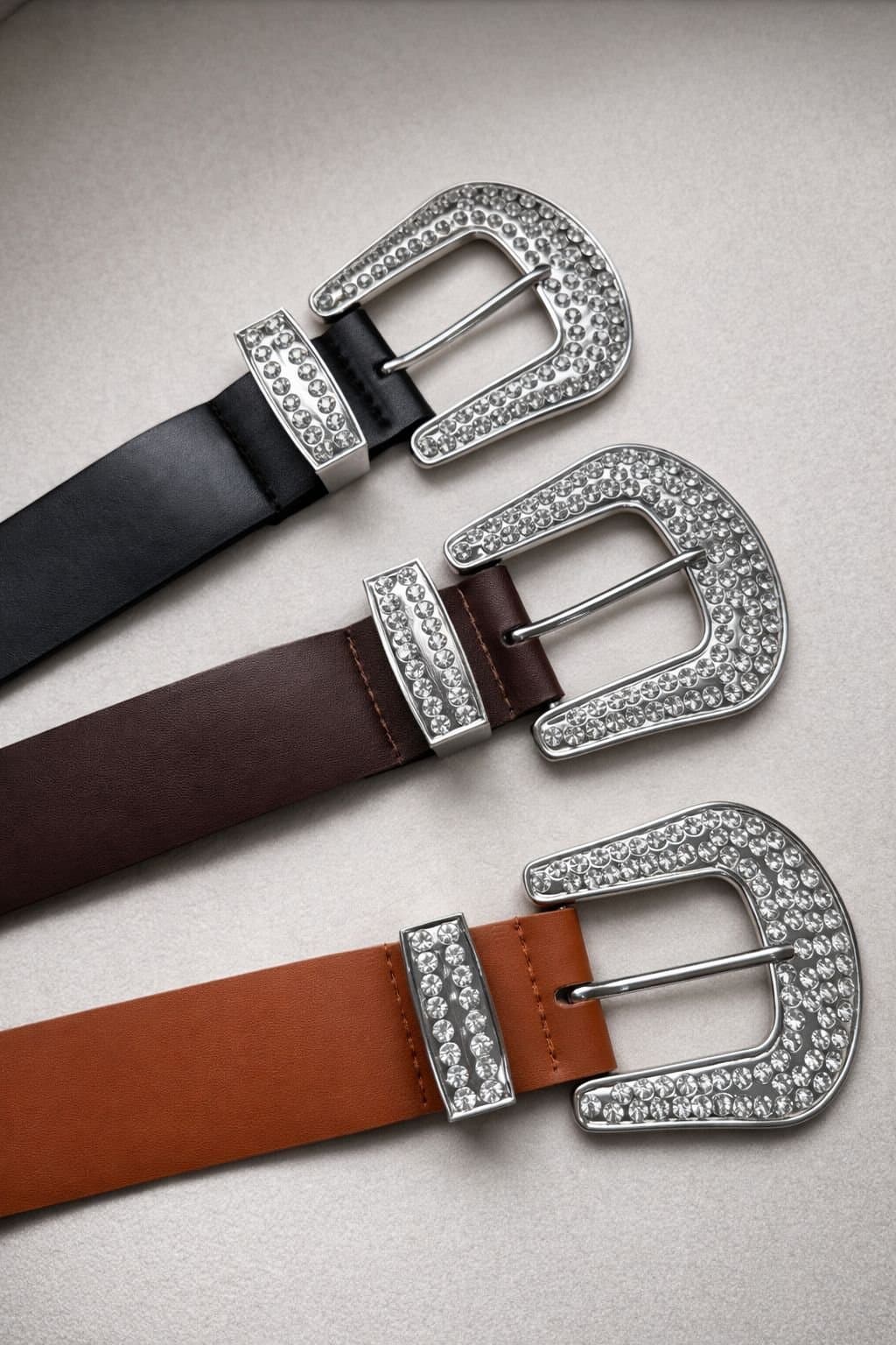 Cinto Country Fivela Grande Prata com Strass