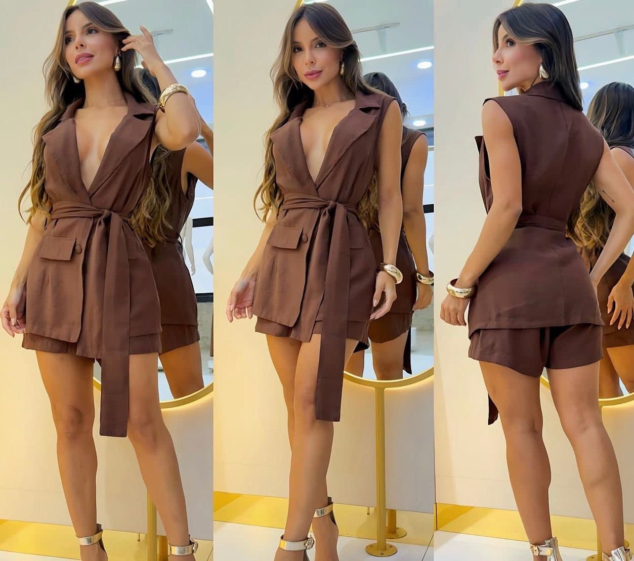 Conjunto de Colete Ayana Marrom