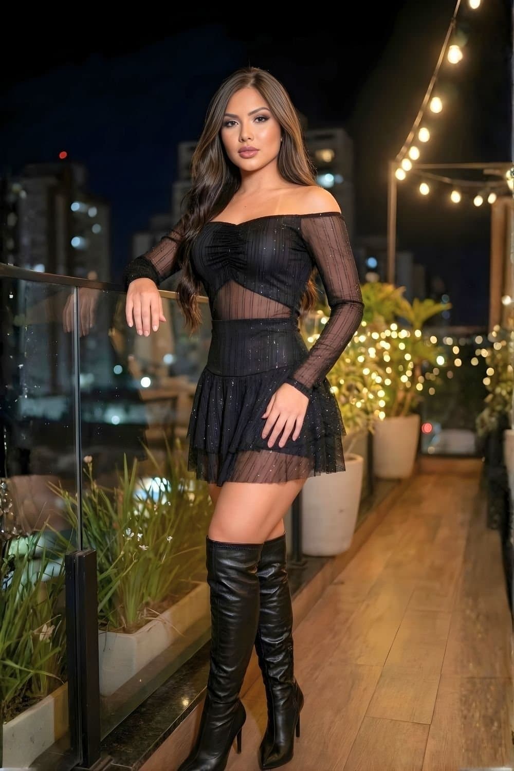 Vestido/macaquinho Tule Lurex Preto