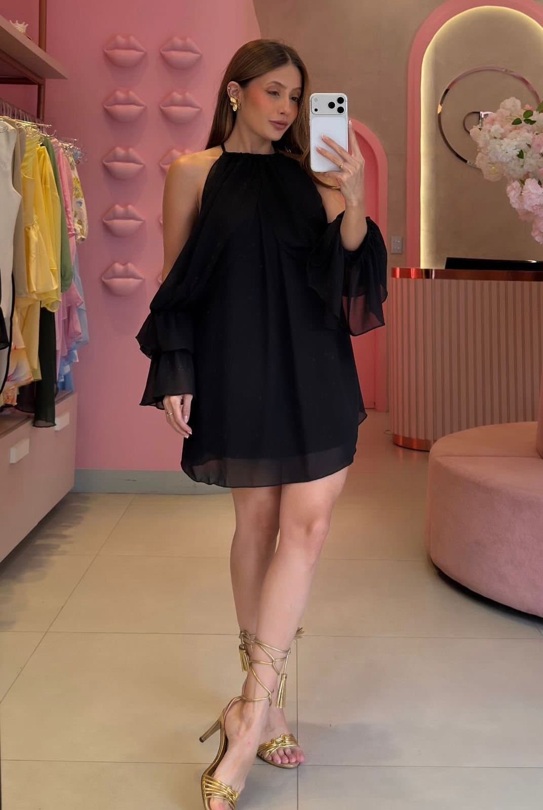 Vestido/macaquinho Chiffon Ombros Abertos