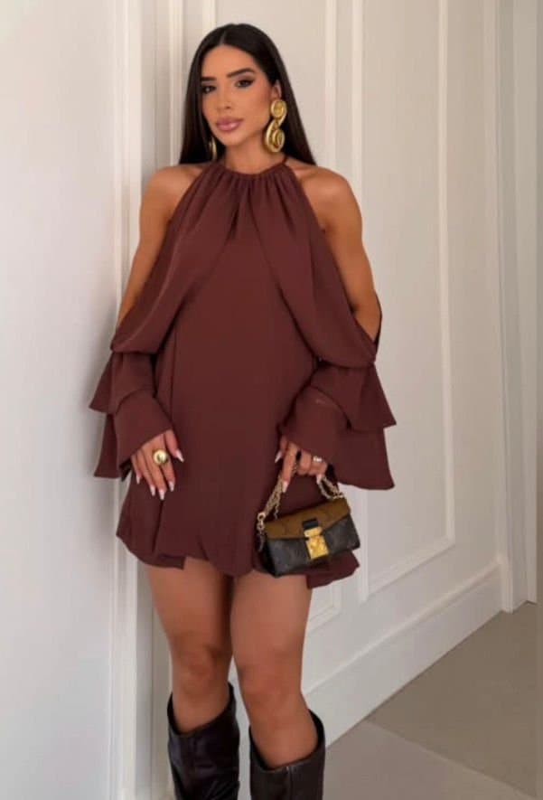 Vestido/macaquinho Chiffon Ombros Abertos