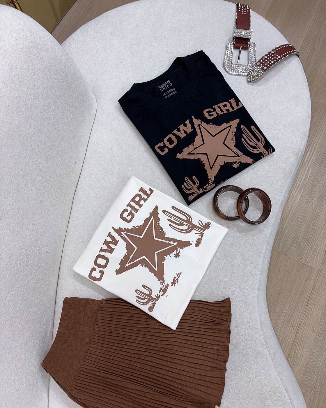 T-shirts Country Cow Girl Preta