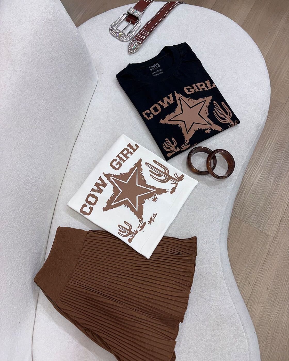 T-shirts Country Cow Girl Preta