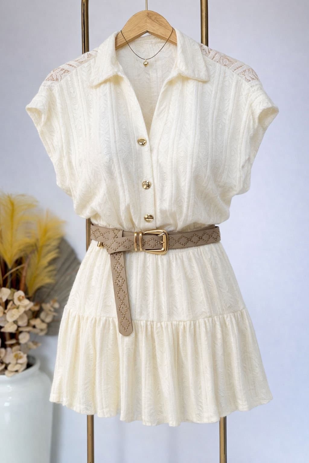 Conjunto Palloncina - Top de Botões e Saia Cintura Alta Branco