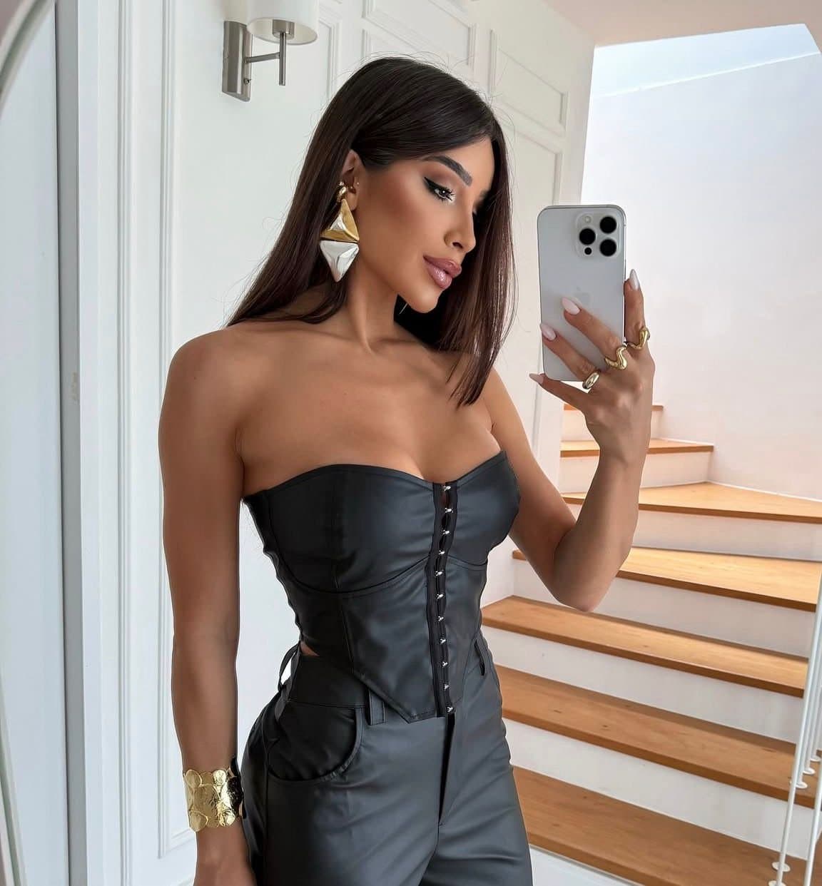 Cropped Corset Courino Preto Thay