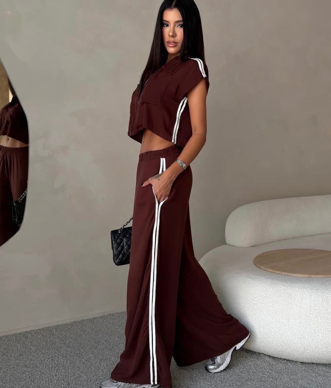 Conjunto Mariah Listras Marrom