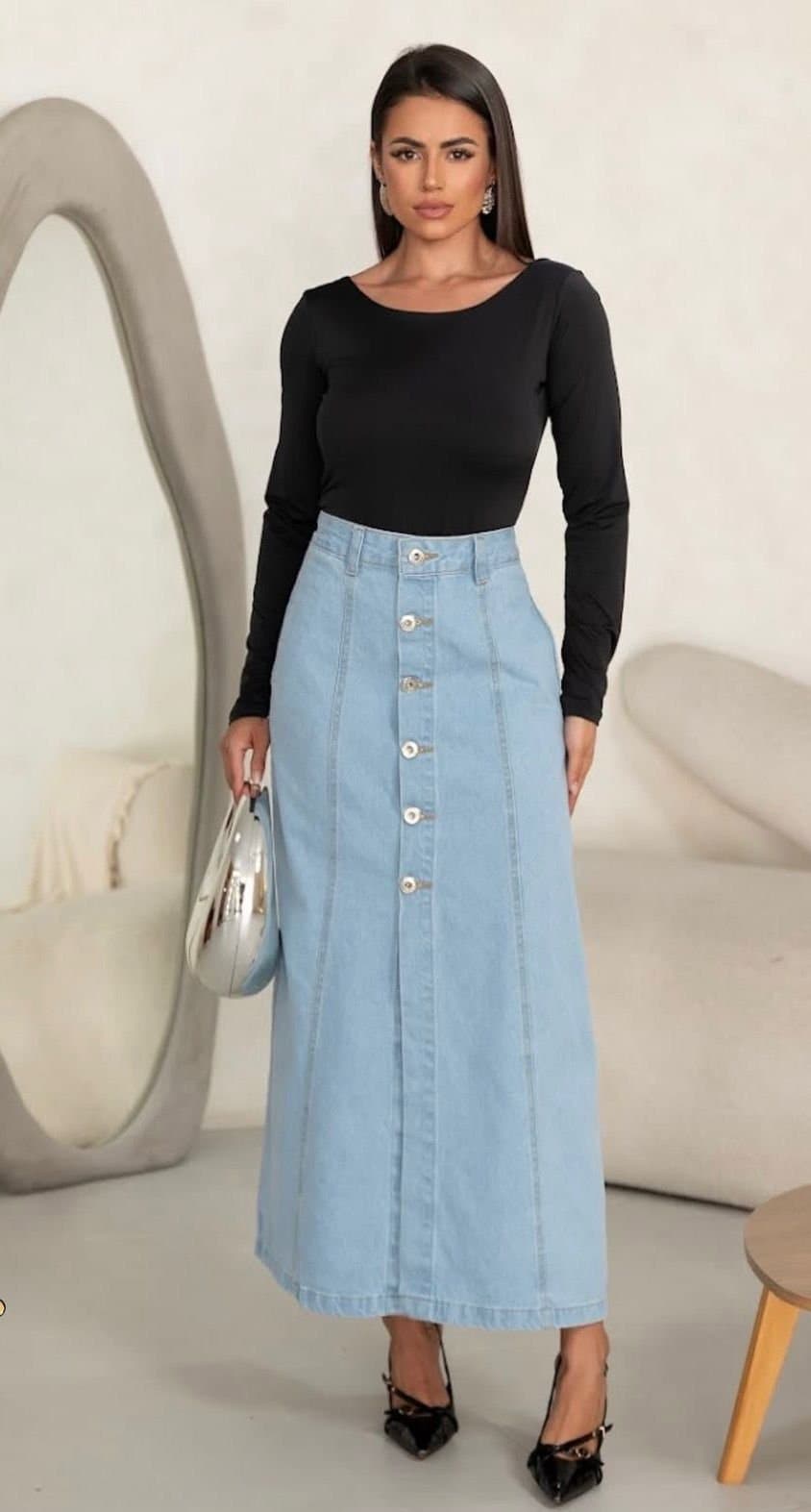 Saia Longa Jeans Botões