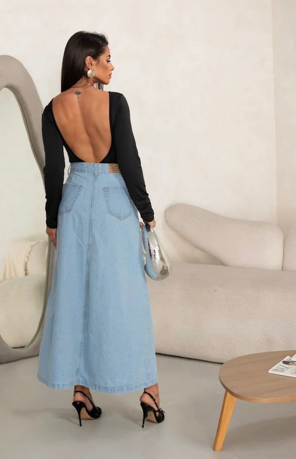 Saia Longa Jeans Botões