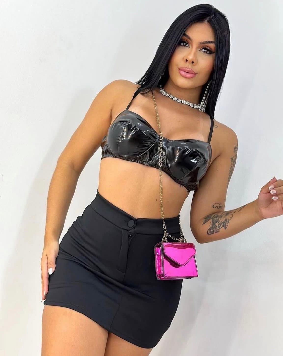 Cropped Top Vinil com Bojo Preto