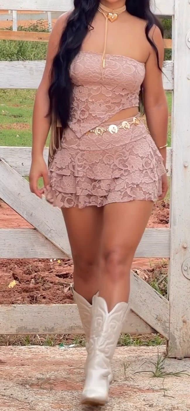 Conjunto Rendado Saia/shorts