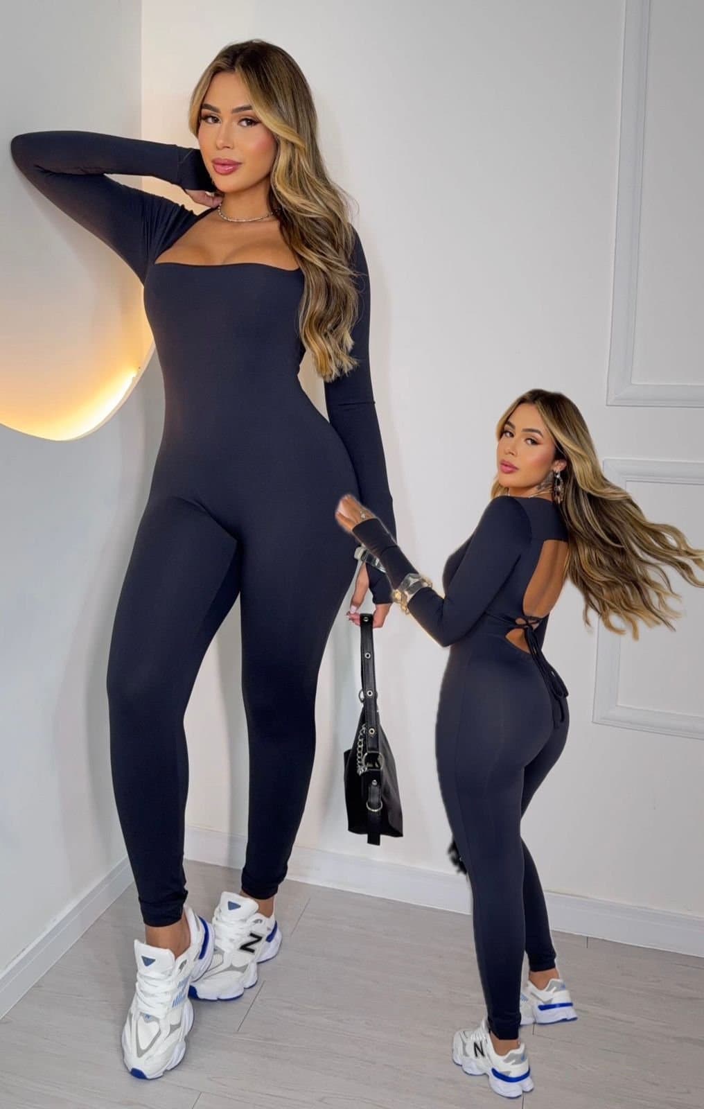 Macacão Longo Poliamida Costas Abertas Preto